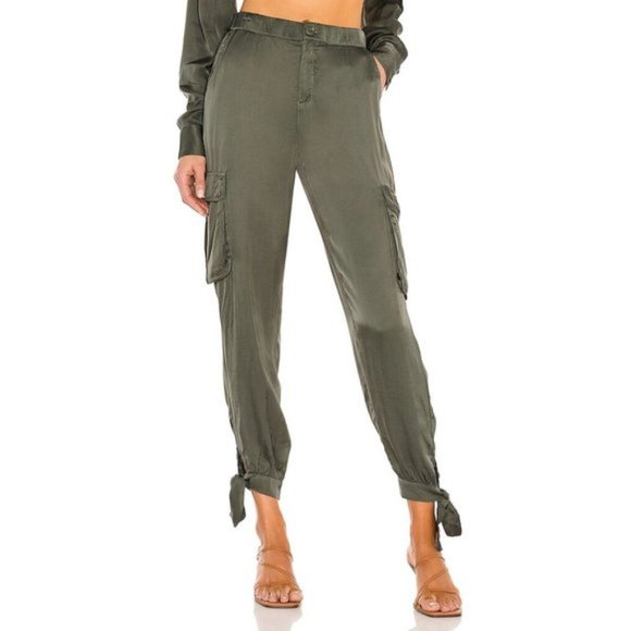 NWT YFB pistachio green khaki satin-like cargo pants, XS - Picture 3 of 11